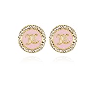 Juicy Couture Goldtone and Pave Crystal Glass Stone Pink Circle Stud Earrings