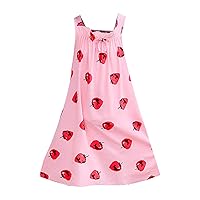 Kids Girls Sleeveless Strap Dresses Strawberry Print Ruffle Edge Bow Neckline Summer Party Dresses for Toddler Girl