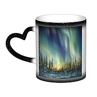 Aurora Print Coffee Mug 13 oz Heat Sensitive Color Changing Mug Cute Ceramic Mug For Women Men