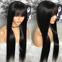 Straight Lace Front Wigs With Bangs Human Hair For Black Women 13x6 HD Transparent Lace Frontal Glueless Bangs Wigs Straight Wigs 180% Pre Plucked Brazilian Virgin Hair Natural Hairline Bleached Knots
