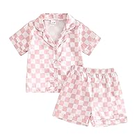 4th of July Pajamas Toddler Baby Girl American Flag Print Sleep Shirts + Sleep Shorts Kids Silk Sleepwear Pink Pjs