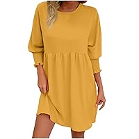 Tunic Dress for Women Ladies Spring Summer Going Out Dress Casual 3/4 Length Sleeve Crewneck Flowy Swing Short Mini Dress