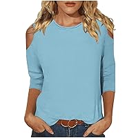 Blouses for Women Dressy Casual Dressy Crew Neck 3/4 Length Sleeve Tops Summer Solid Color Shirts Relaxed Fit Tees