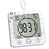 Timer Waterproof for Shower, Water Resistant Bathroom Wall Clock with Suction, Large Countdown Visual Timer for Kids, Digital Outdoor Hanging Clock with Temperature and Humidity Display (White)