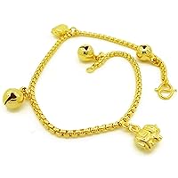 Elephant Bell 24k Thai Baht Gold Plated Foots Jewelry Bracelet Charm Anklet 9 Inch
