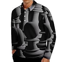 Black White Chess Men's Polo Shirt Long Sleeve Golf Shirt Sport Shirts for Casual Work Fishing