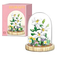 Flower Bouquet Building Kit, Micro Blocks Botanical Collection Building Blocks for Adults or Teens Gifts, with Dust Cover and Wooden Base (Lily, 594PCS)