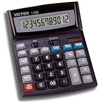 Victor 1190 12-Digit Standard Function Desktop Calculator, Battery and Solar Hybrid Powered Tilt LCD Display, Large Keys, Great for Home and Office Use, Black (Renewed)