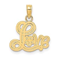 14k Satin Polished Gold Love Script With Flower Pendant Necklace Measures 15.7x15.8mm Wide Jewelry for Women