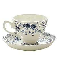 Euro Style Cup Ceramic Coffee Mugs China England Bone Tea Cup Saucer Set For Breakfast Afternoon Tea (Color : Blue, Size : 200ml)