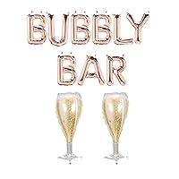 16inch BUBBLY BAR Letter Foil Balloons, Rose Gold Letter Balloons and 2pcs Champagne Glass Mylar Balloons for Bridal Shower Engagement Party Banner Wedding Graduation Party Supplies