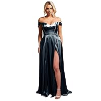 Off The Shoulder Bridesmaid Dress - Satin Evening Party Gown Prom Dress for Women