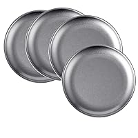 Stainless Steel Plate 4 Set Reusable Round Metal Dinner Plates 10.2 Inch-Vintage Heavy Duty Kitchenware Dinner Dishes for Snack,Camping,BBQ Steak,Dishwasher Safe