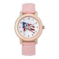 Unicorn Puerto Rico Flag Women's Watches Classic Quartz Watch with Leather Strap Easy to Read Wrist Watch