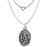 Sterling Silver St Nicholas Medal Necklace Oxidized finish Oval 1.8mm Chain
