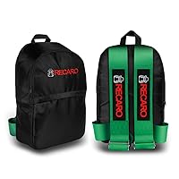 JDM Bride Recaro Racing Laptop Travel Backpack Carbon Fiber Style with Adjustable Harness Straps (RECARO-Green Strap)