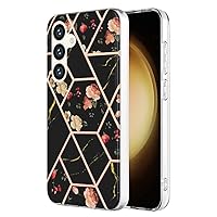 Compatible with Samsung S 24 Phone Case, TPU IMD Personalized Marble Black Plaid Flower Series Slim Cases with Scratch-Proof Shockproof Back Protective Cover for Galaxy S24 5G 6.2