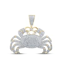10K Yellow Gold Mens Diamond Crab Necklace Pendant 3-1/3 Ctw.
