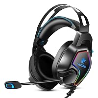 YOTMS Gaming Headset PS4 Headset for PS5 PC Switch, Headset with Noise Cancelling Mic and RGB Light, 7.1 Stereo Sound Wired Over Ear Headphones for Laptop Mac Game Phone (Blue)