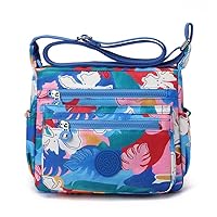 YYW Multi Pockets Cross-body Bags Printed Satchel for Female Nylon Waterproof Large Capacity Leisure Messenger Shoulder Bag for Ladies Travel Working Shopping Daily Use