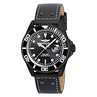 Invicta Men's 'Pro Diver' Quartz Stainless Steel and Leather Watch, Color:Grey (Model: 22077)