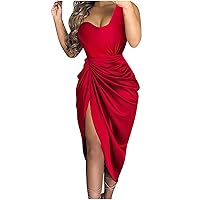 Women Plus Size Dress Sexy Evening Formal Ball Gown Cocktail Party Dress Thigh Split Asymmetrical Smocking Dresses