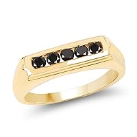 14K Yellow Gold Plated 0.40 Carat Genuine Black Diamond .925 Sterling Silver Ring
