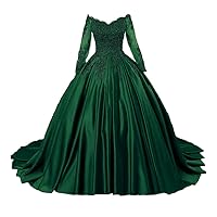Satin and Lace Ball Halloween Quinceanera Dress Prom Gowns Long with Sleeve