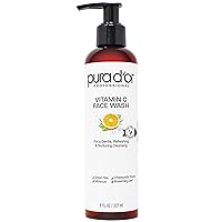 PURA D'OR 8 Oz Vitamin C Face Wash - Antioxidant Rich Brightening Cleanser For Radiant Glow & Even Skin Tone - Hydrating, Refreshing & Nurturing, Sulfate & Paraben Free Gentle Formula - All Skin Types
