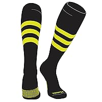 PEAR SOX Striped OTC Baseball, Softball, Football Socks (A) Black, Neon Yellow