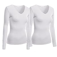 Womens Plain Basic Cotton Blend Deep V Neck T Shirt with Long Sleeves