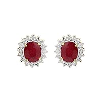 12X10 MM Size Sparkling Oval Ruby Halo Earring with Diamond Total Weight 6.66 gm Women Solitaire Studs Jewelry Statement Earrings Mother Studs