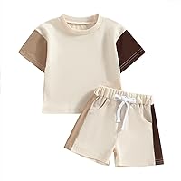 Fernvia Toddler Baby Boy Clothes Short Sleeve Contrast Color Tops and Solid Color Drawstring Shorts 2Pcs Summer Outfits Set