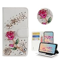 STENES Bling Wallet Phone Case Compatible with Nokia G310 5G Case - Stylish - 3D Handmade Rose Flowers Floral Design Magnetic Wallet Stand Girls Women Leather Cover - Red