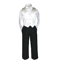 4 Pcs Formal Wedding Boy Ivory Satin Vest Bow Tie Set Suit from Baby Teen