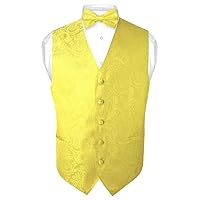 Men's Paisley Design Dress Vest & Bow Tie YELLOW Color BOWTie Set for Suit Tux