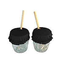 LA Linen Drink Cover, Stretch Safety Glass Cover with Straw Hole, Washable and Reusable, Prevent Spiking or Spilling, Keep Out Sand, Flies, Leaves, Pet Hair, 2 Pack, Black