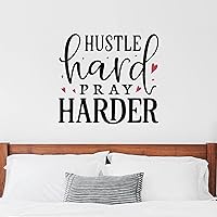 Vinyl Wall Stickers Christian Saying Hustle Hard Pray Harder Room Stickers Christian Bible Verse Quote Vinyl Wall Decal Inspirational Quotes Home Decoration for Bedroom Living Room Office 22 Inch