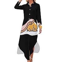 Bacon Slice Women's Shirt Dress Long Sleeve Button Down Long Maxi Dress Casual Blouse Swing Dresses