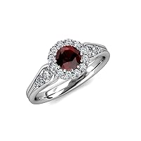 Red Garnet & Natural Diamond (SI2-I1, G-H) Cupcake Halo Engagement Ring 1.53 ctw 14K White Gold