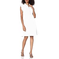 Nanette Nanette Lepore Women's Cap Sleeve Shirt Dress with Front Button Placket Closure and Ruffle Detail at The Neck
