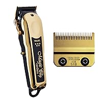 Wahl Professional 5 Star Gold Cordless Magic Clip Hair Clipper & Gold 2-Hole Stagger-Tooth Clipper Blade Bundle