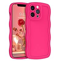 YINLAI Designed for iPhone 12 Pro Max Case, Neon Pink Soft Silicone Gel Rubber Phone Cover, Cute Curly Wave Frame Shape Slim TPU Bumper Shockproof Protective Case 6.7 Inch, Hot Pink