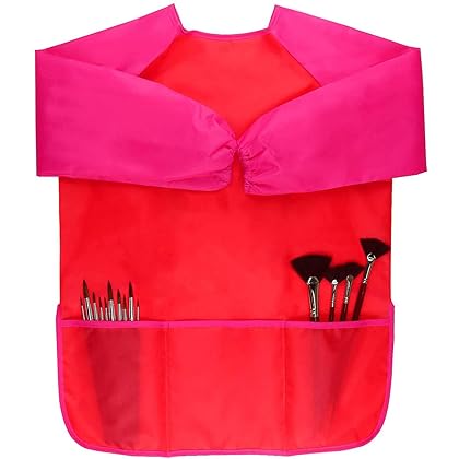 Dreampark 2 Pack Children Art Smock Kids Art Aprons with Waterproof Long Sleeve 3 Roomy Pockets, Ages 2-6, Red and Blue (Paints and Brushes not Included)