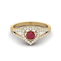 MOONEYE 0.92 Cts Round Ruby Glass Filled Heart Shape 925 Sterling Silver Solitaire With Accent Split Shank Wedding Rings