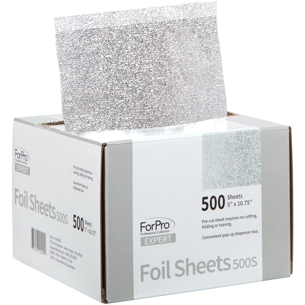 ForPro Expert Embossed Foil Sheets 500S, Aluminum Foil, Pop-Up Foil Dispenser, Hair Foils for Color Application and Highlighting Services, Food Safe, 5” W x 10.75” L, 500-Count