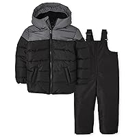The Children's Place Boys Long Sleeve 3 in 1 Jacket and Sleeveless Solid Snow Overalls 2-piece Snow Set