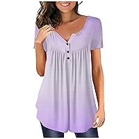 Womens Plus Size Tops,Tunic Short Sleeve Sexy V-Neck Button Printed Shirt Summer Casual Trendy Top Tees