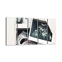 5 Panels Art Wall Decor Photographs of ultrasound of pregnancy at 4 weeks and 20 weeks of Artwork Modern Canvas Prints Office Bedroom Home Decor Framed Painting Ready to Hang (60''Wx32''H)