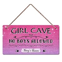 Custom Wood Painting, Gril Cave No Boys Allowed,Girls Exclusive Wood Painting Decorative Wall Art Signs, Children'S Room Background Signs, Holiday Gifts, Birthday Gifts. 10x5 Inches
